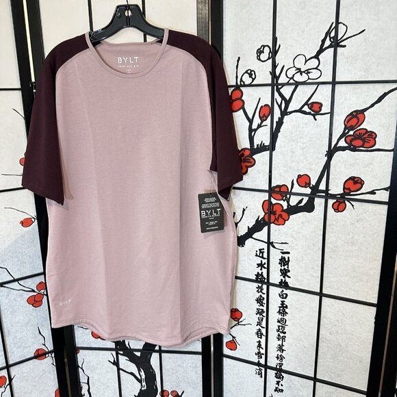 BYLT Shirt Men Size XL Drop Cut Wrinkle Free Lux Stretch Burgundy Colorblock New - Picture 1 of 5